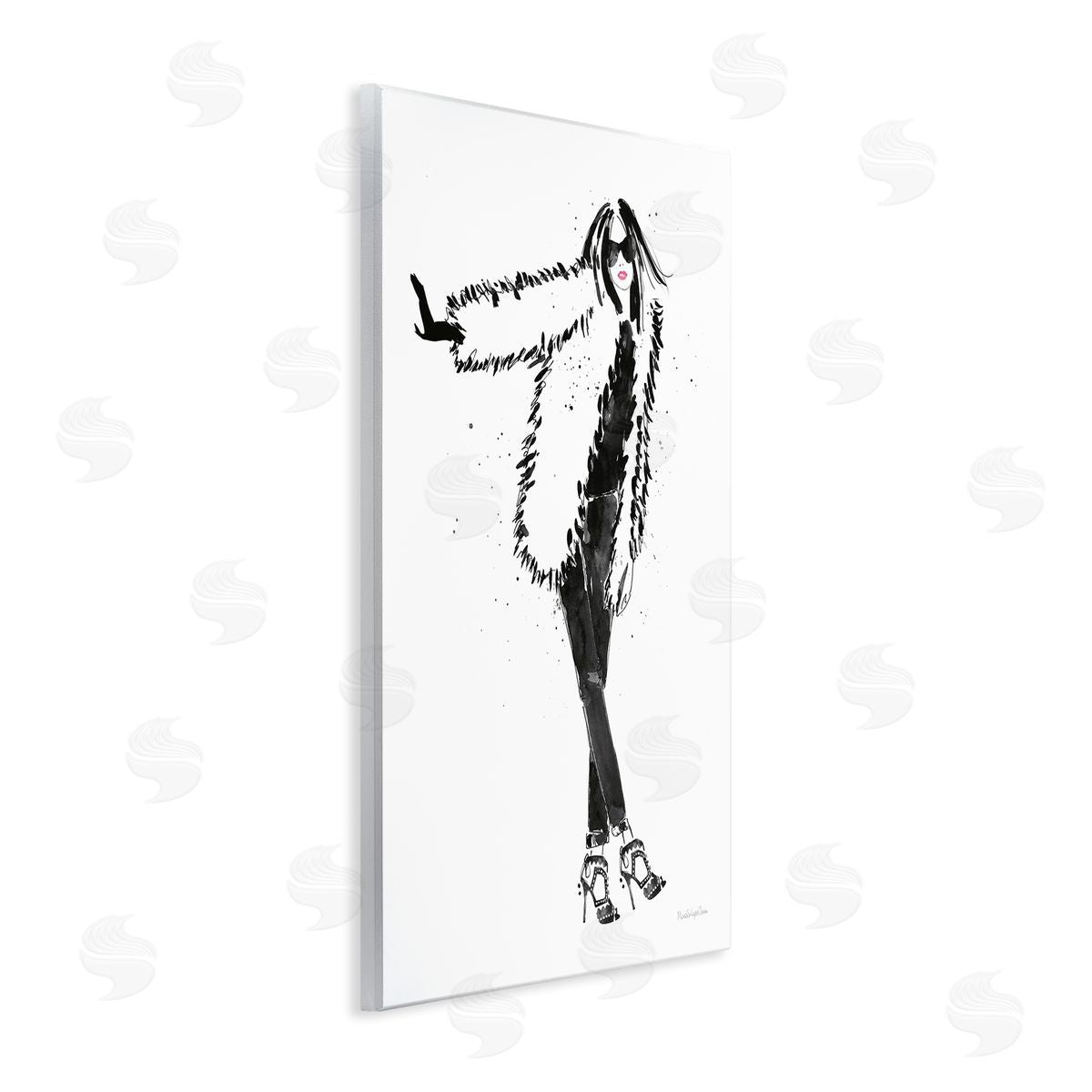 Mercedes Lopez Charro Luxurious Fashionista Sassy Glam Pose Fur Coat Wall Plaque Art