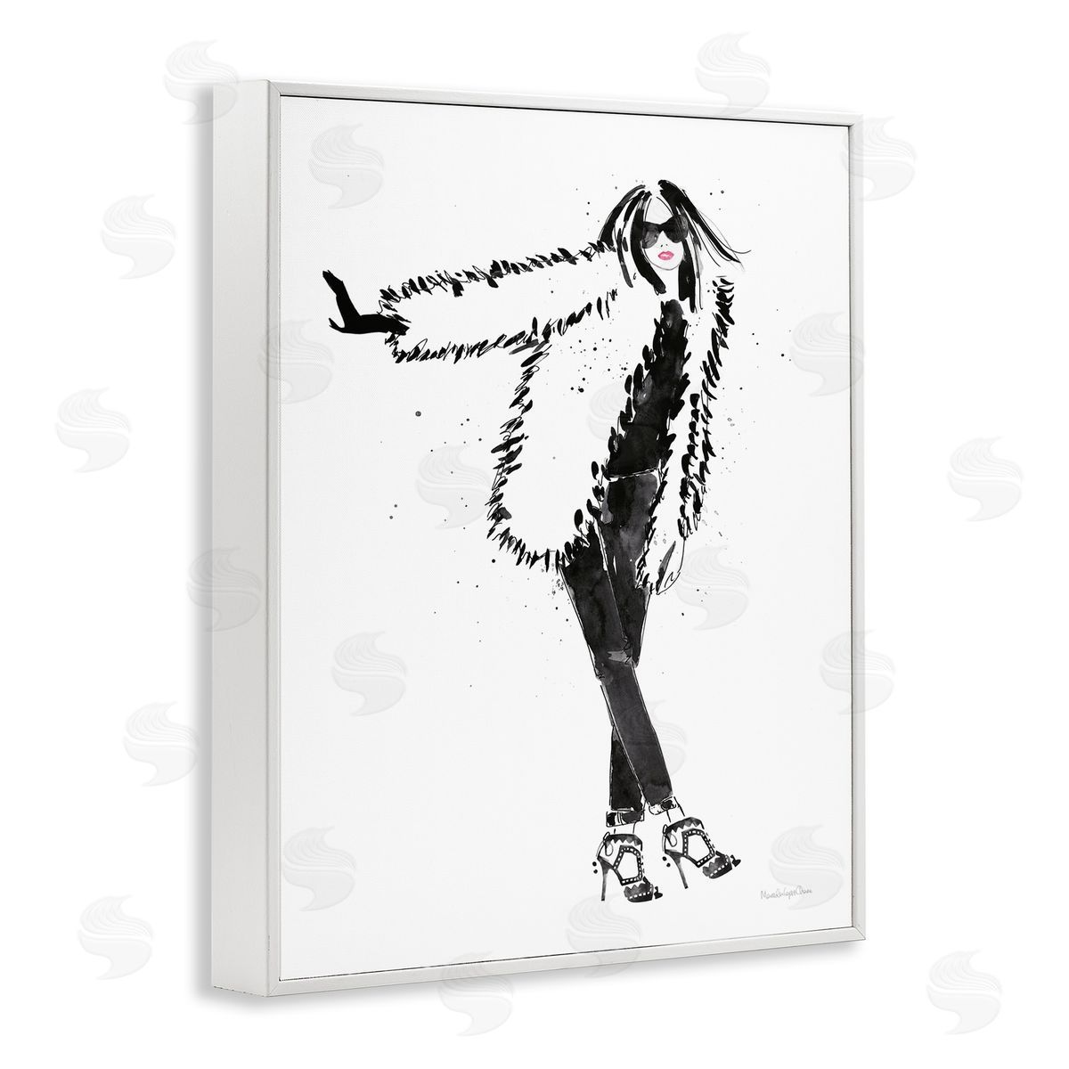 Mercedes Lopez Charro Luxurious Fashionista Sassy Glam Pose Fur Coat White Framed Giclee Wall Art