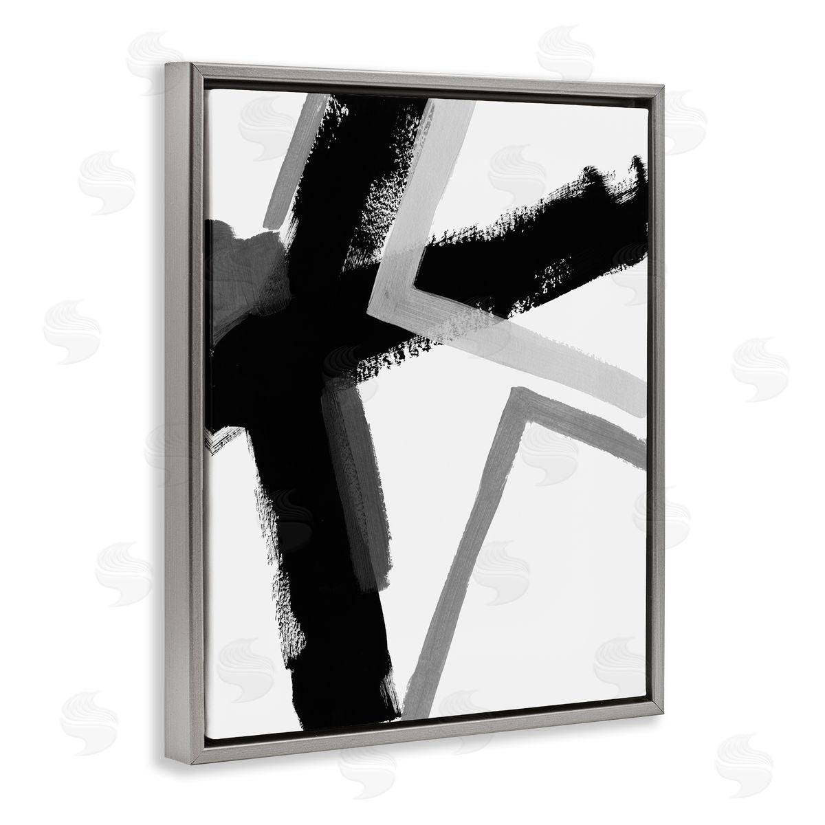 June Erica Vess Bold Angle Abstract Design Black Grey Lines Gray Floater Frame Canvas Art