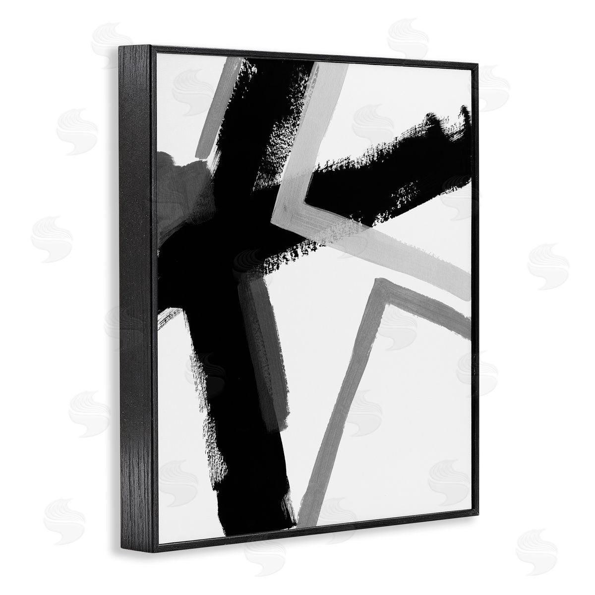 June Erica Vess Bold Angle Abstract Design Black Grey Lines Black Framed Giclee Wall Art