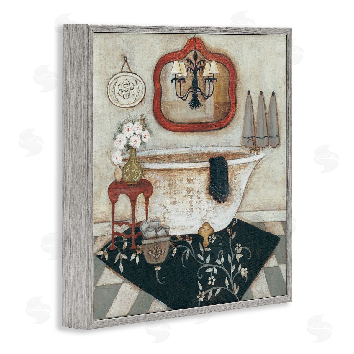 R. Rig Bathroom Interior Soft Vintage Home Charm Gray Framed Giclee Wall Art