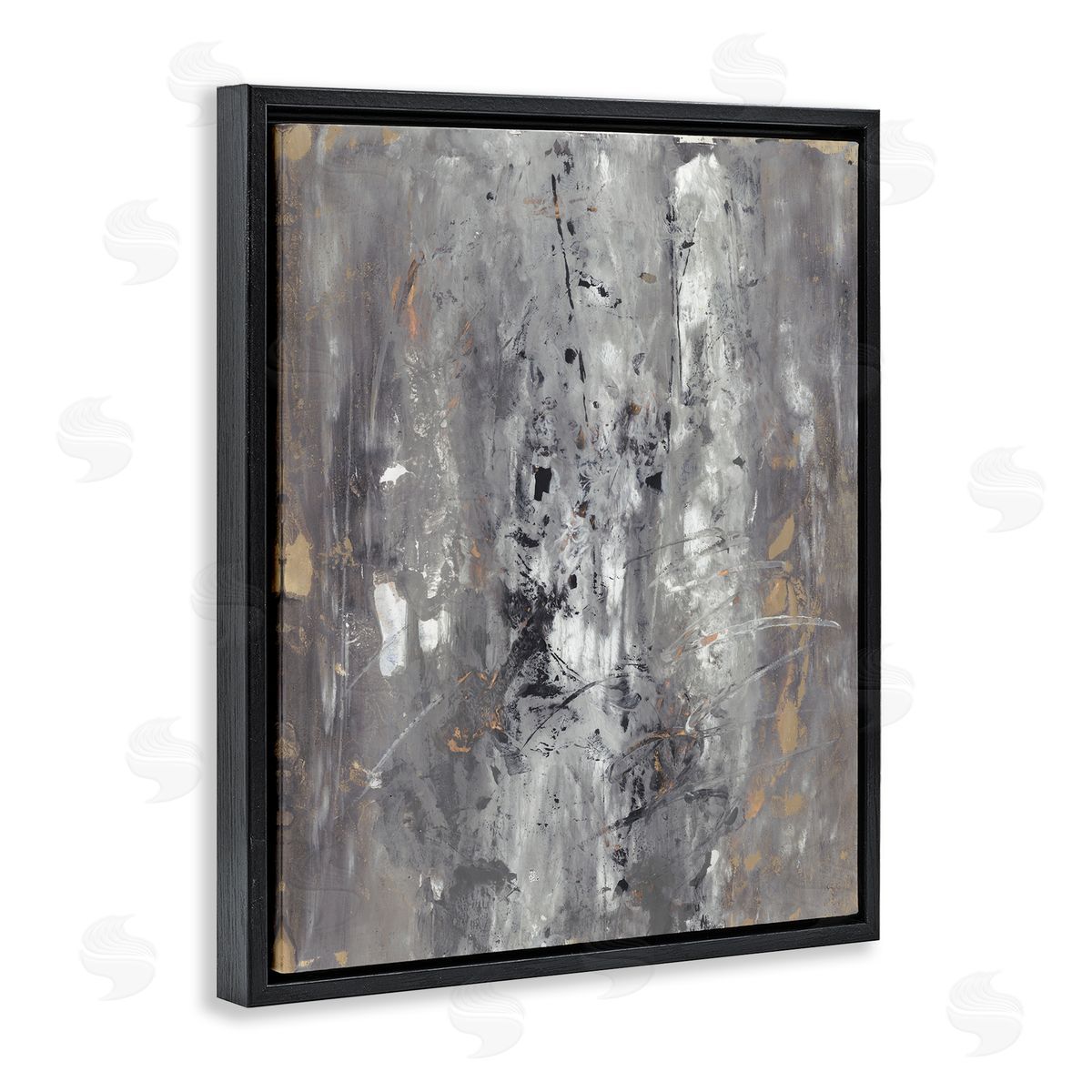 Joyce Combs Ancient Mark Inspired Abstraction Grey Brown Design Black Floater Frame Canvas Art