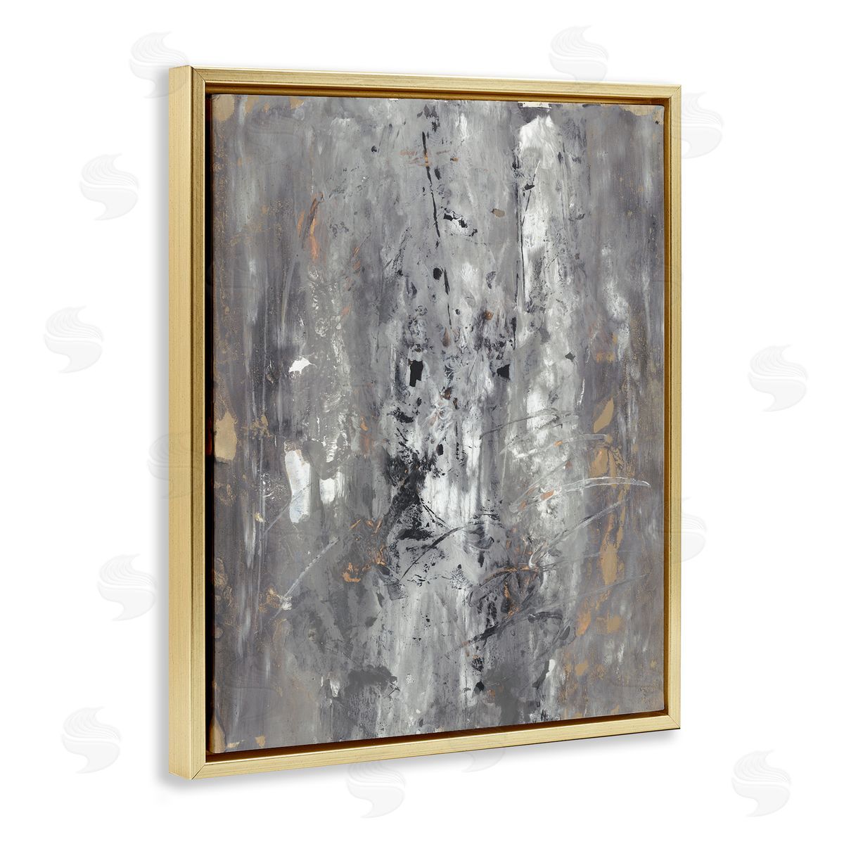 Joyce Combs Ancient Mark Inspired Abstraction Grey Brown Design Gold Floater Frame Canvas Art