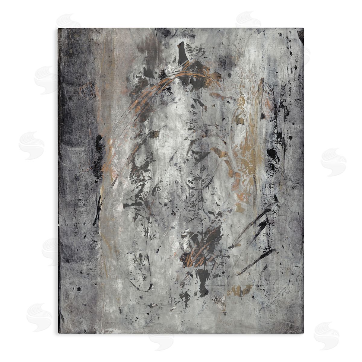 Joyce Combs Ancient Brush Stroke Abstract Black Brown Grey  Canvas Wall Art