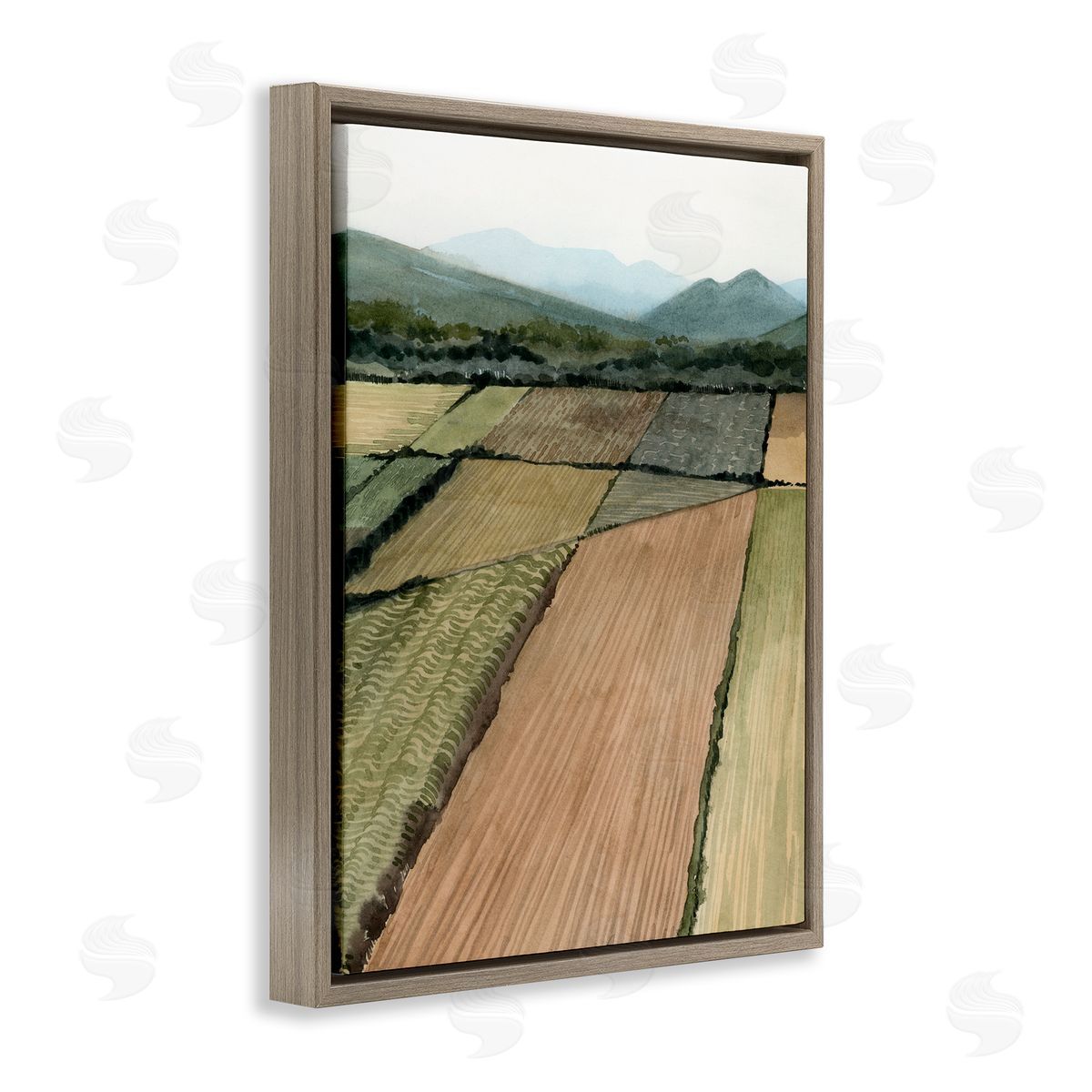 Grace Popp Countryside Crop Fields Green Mountain Landscape Brown Floater Frame Canvas Art