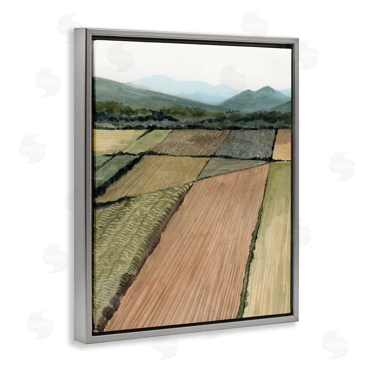 Grace Popp Countryside Crop Fields Green Mountain Landscape Gray Floater Frame Canvas Art