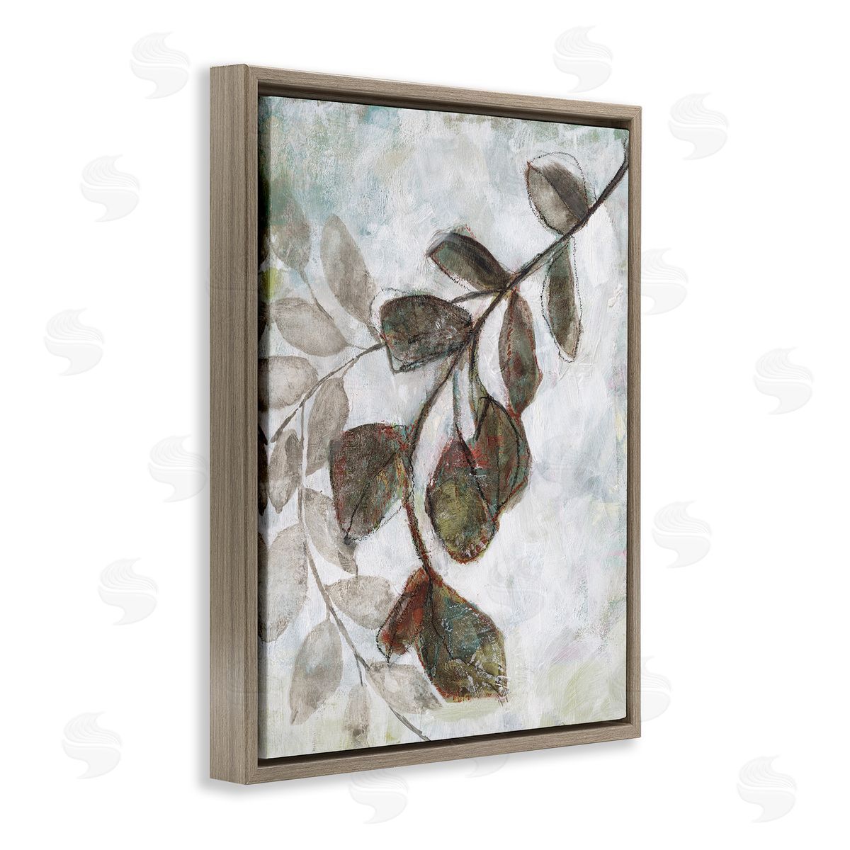 Jennifer Goldberger Fall Season Tree Branches Soft Sketch Leaves Brown Floater Frame Canvas Art