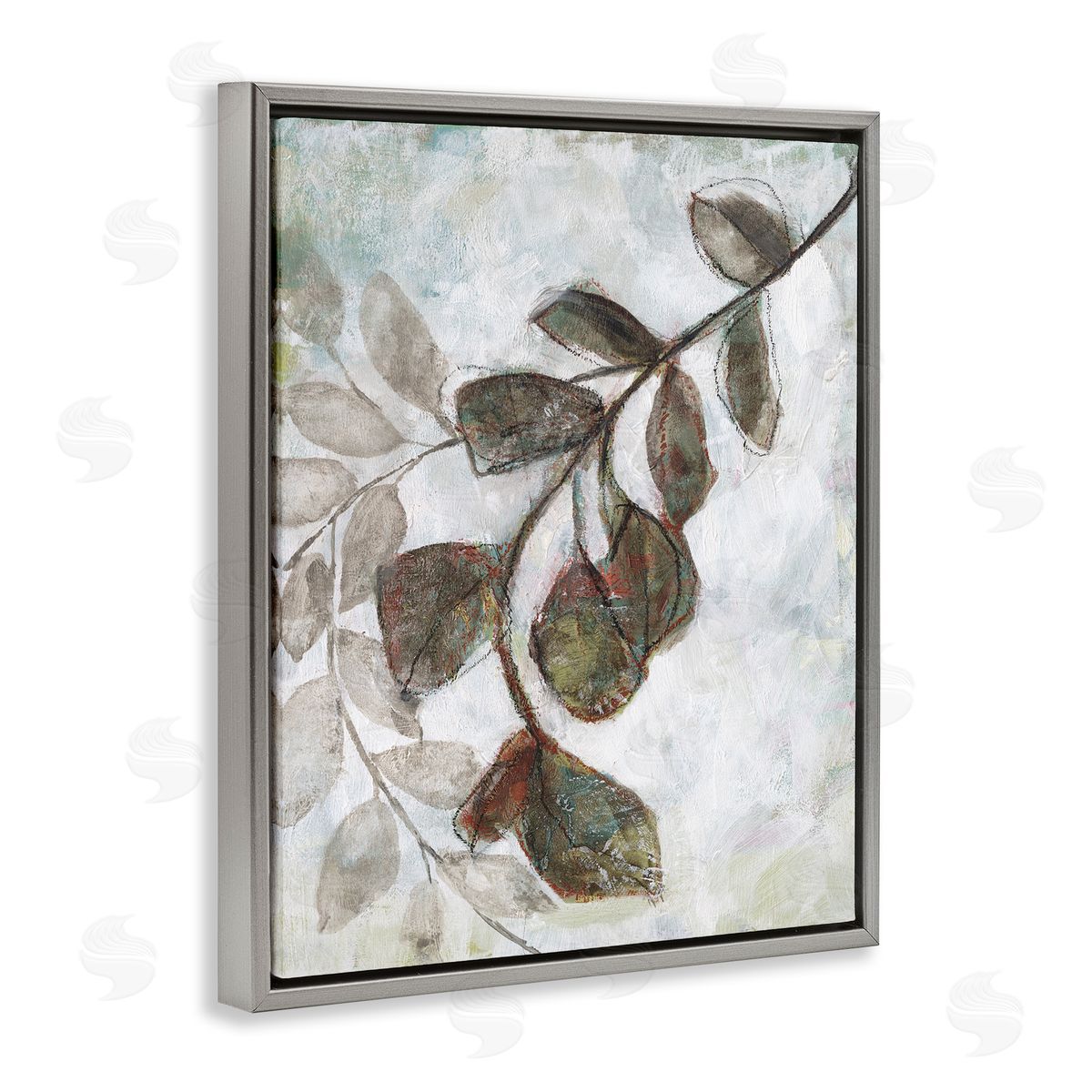 Jennifer Goldberger Fall Season Tree Branches Soft Sketch Leaves Gray Floater Frame Canvas Art