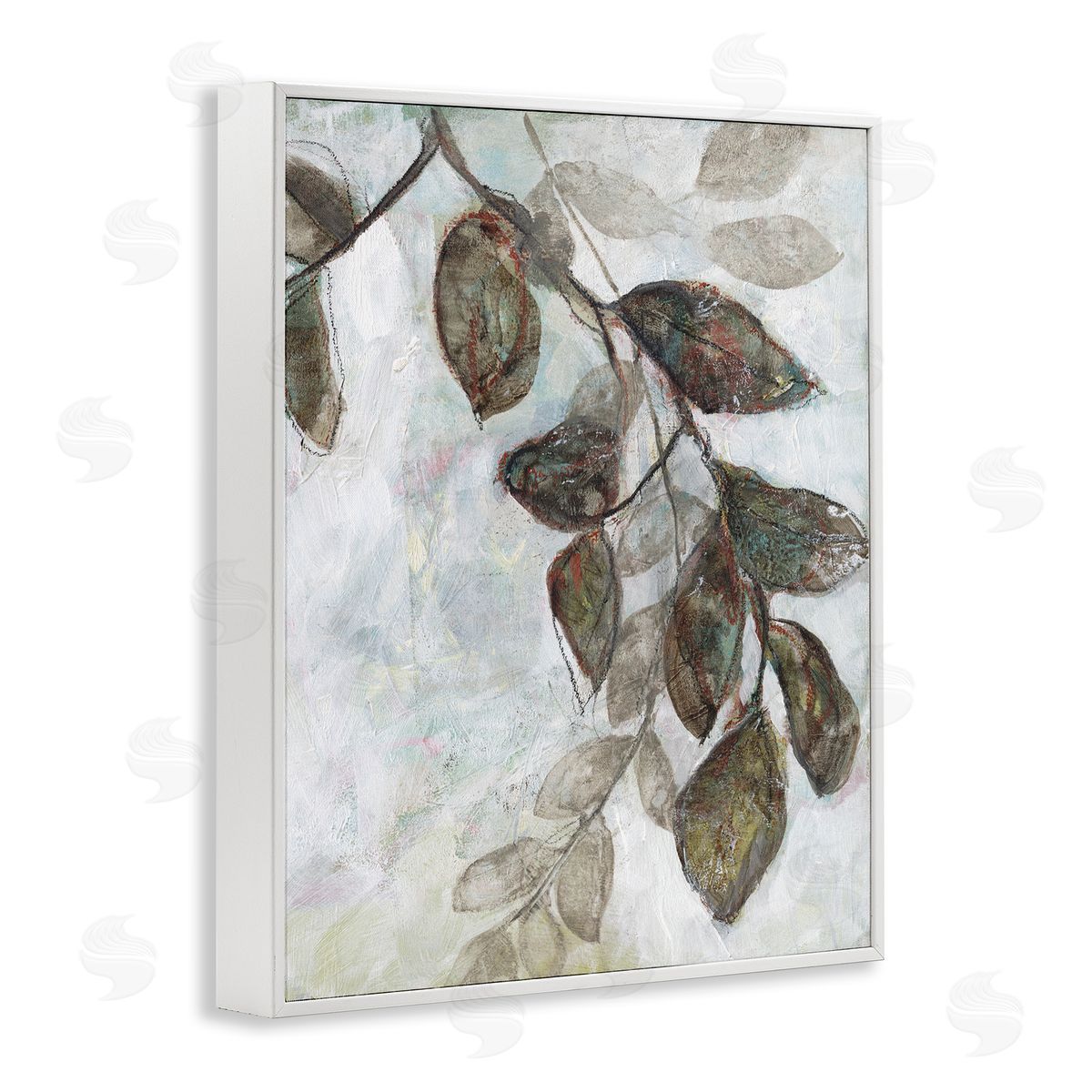 Jennifer Goldberger Dark Brown Tree Branches Abstract Sketch Leaves White Framed Giclee Wall Art