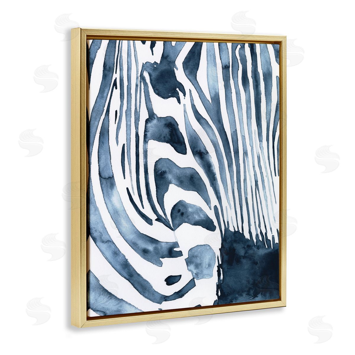 Victoria Borges Blue Zebra Stripes Animal Close-Up Portrait Gold Floater Frame Canvas Art