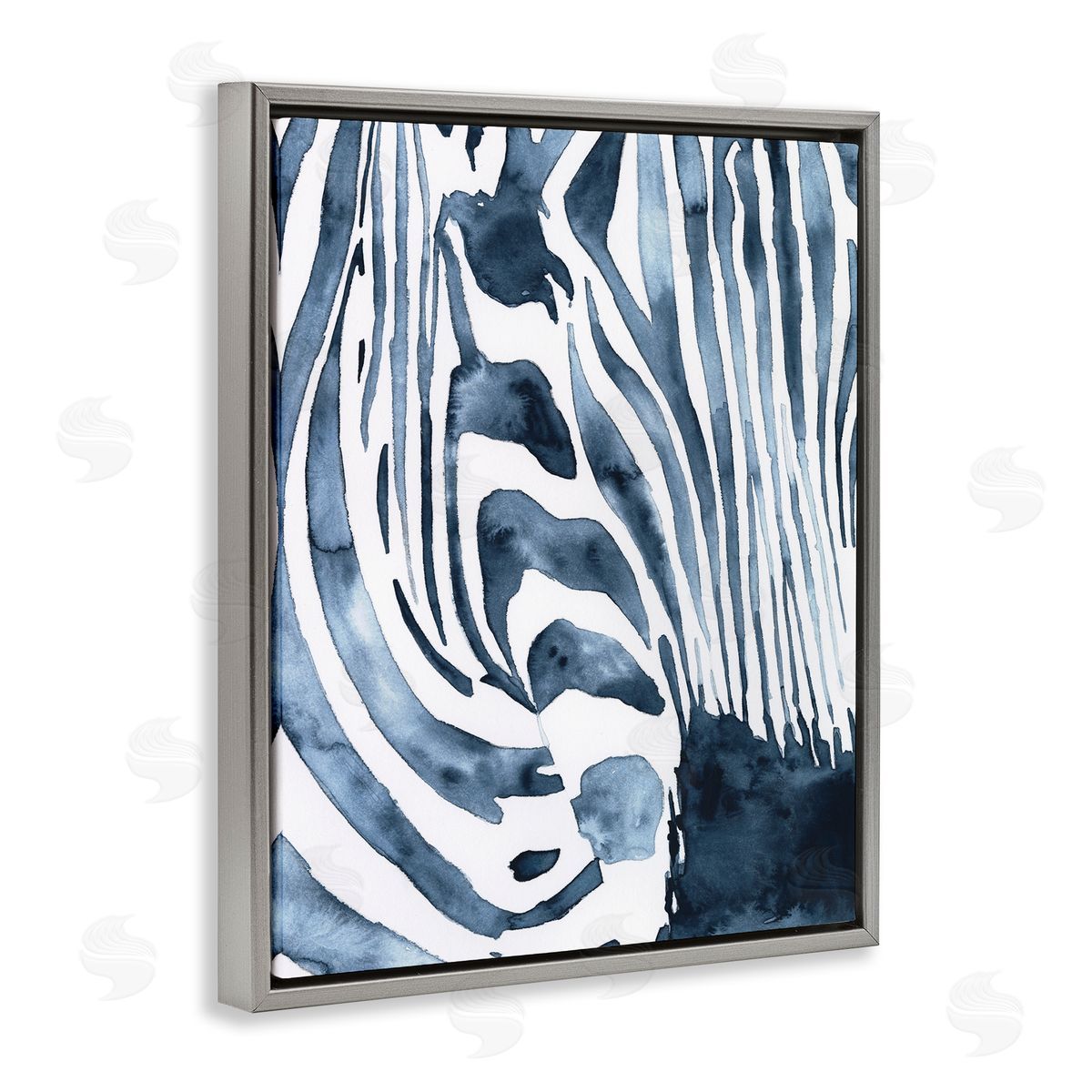 Victoria Borges Blue Zebra Stripes Animal Close-Up Portrait Gray Floater Frame Canvas Art