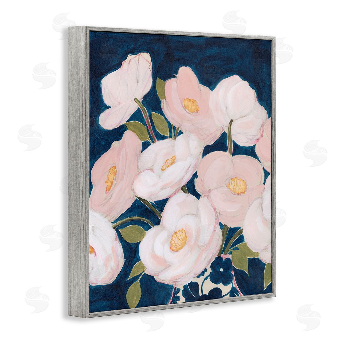 Grace Popp Spring Florals Pink Petals Over Deep Blue   Gray Framed Giclee Wall Art
