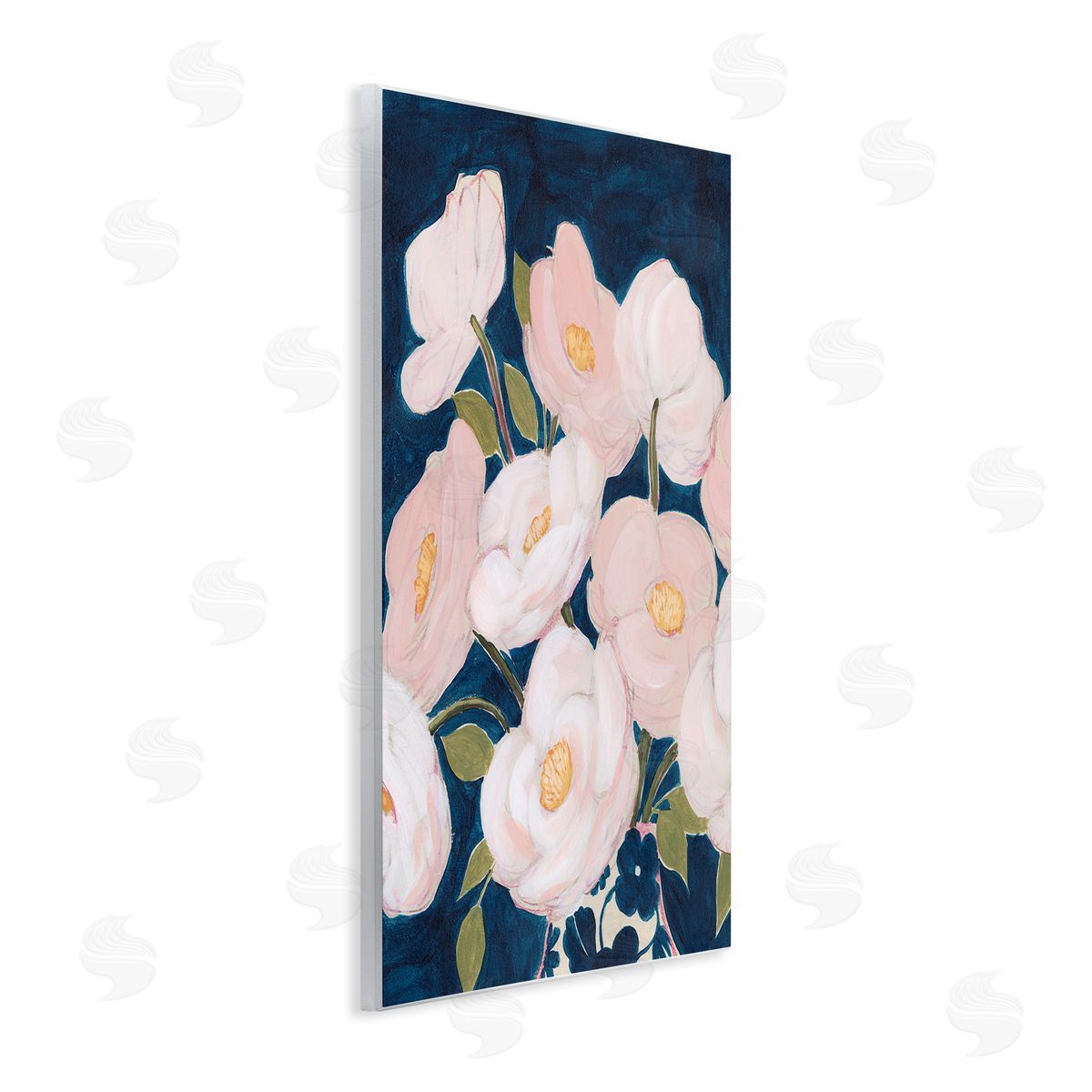 Grace Popp Spring Florals Pink Petals Over Deep Blue   Wall Plaque Art