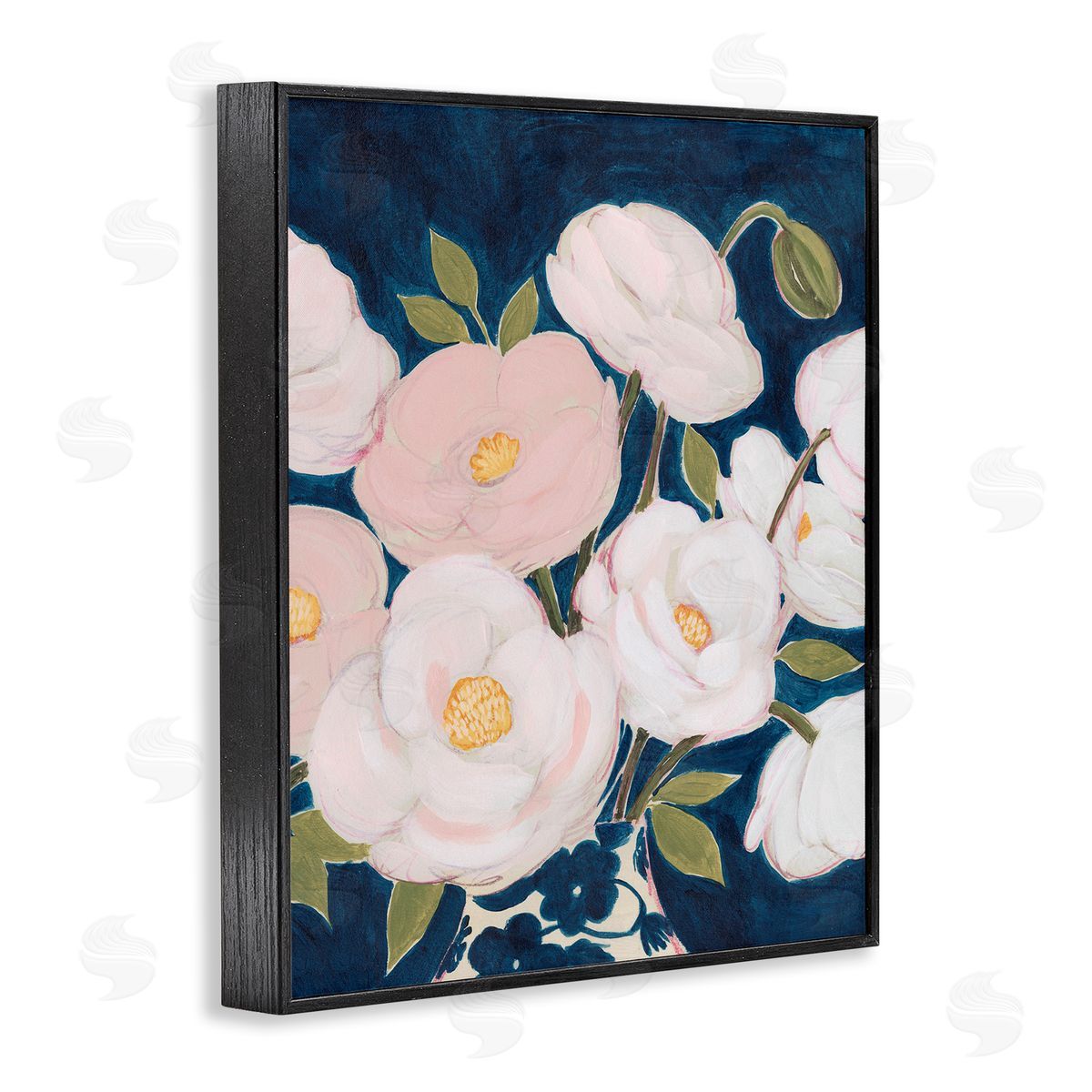 Grace Popp Luminous Pink Floral Bouquet Over Deep Blue Black Framed Giclee Wall Art