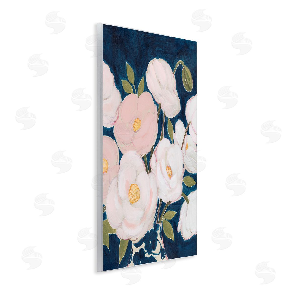 Grace Popp Luminous Pink Floral Bouquet Over Deep Blue Wall Plaque Art