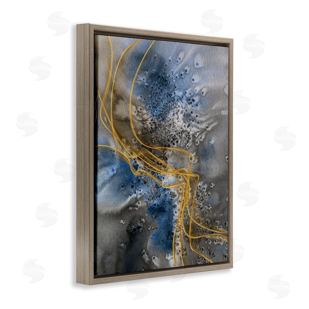 Irena Orlov Coastal Shore Inspired Abstract Design Blue Gray  Brown Floater Frame Canvas Art