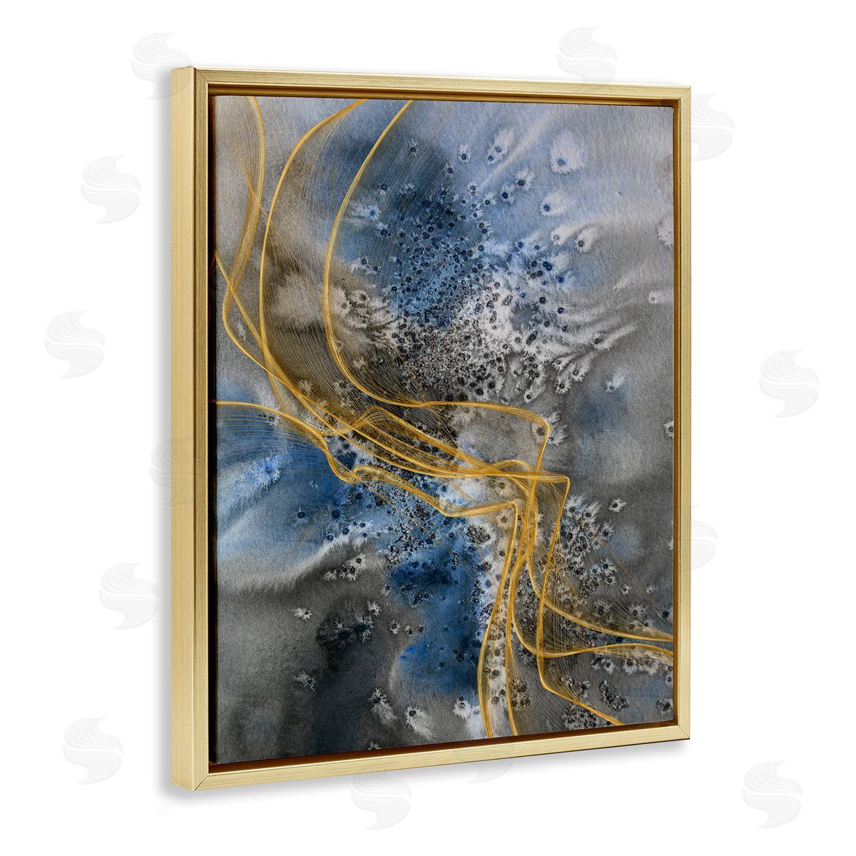 Irena Orlov Coastal Shore Inspired Abstract Design Blue Gray  Gold Floater Frame Canvas Art