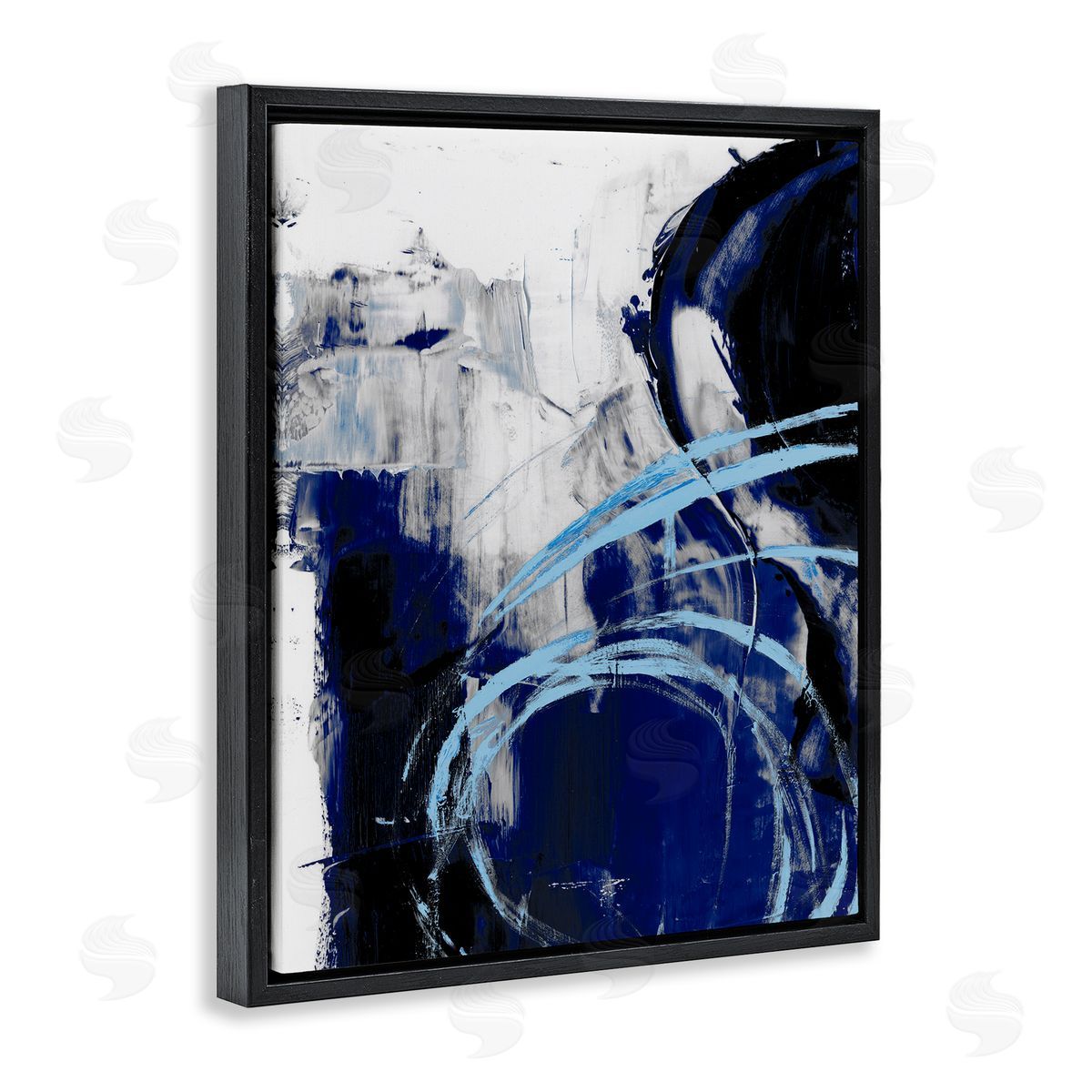 Ethan Harper Chaotic Blue Movements Indigo Abstract Design Black Floater Frame Canvas Art