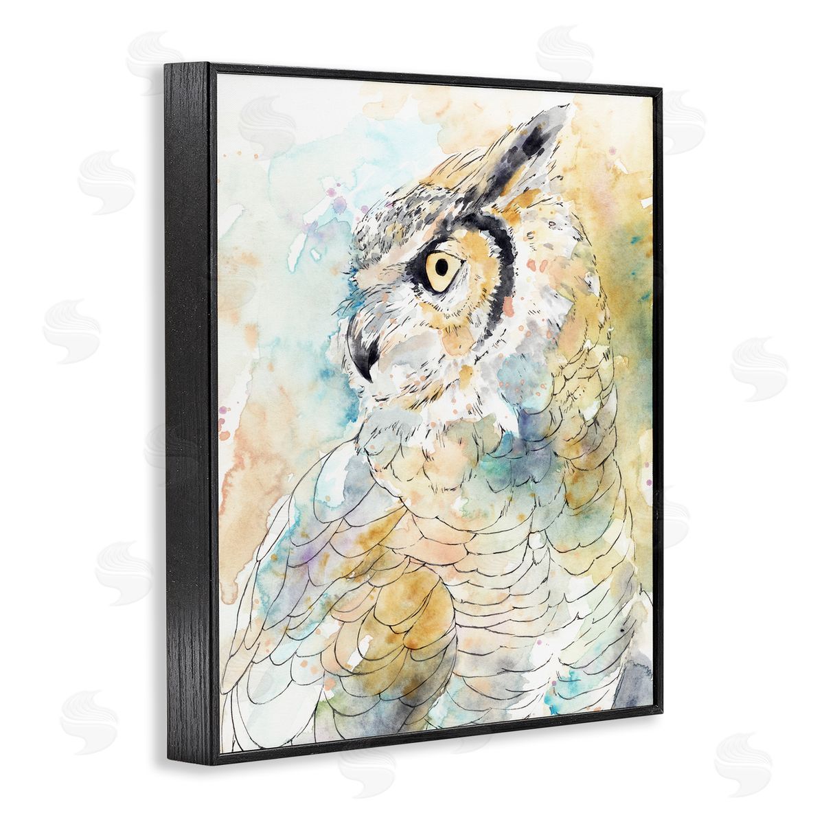 Annie Warren Owl Side Eye Portrait Woodland Bird Watercolor Black Framed Giclee Wall Art