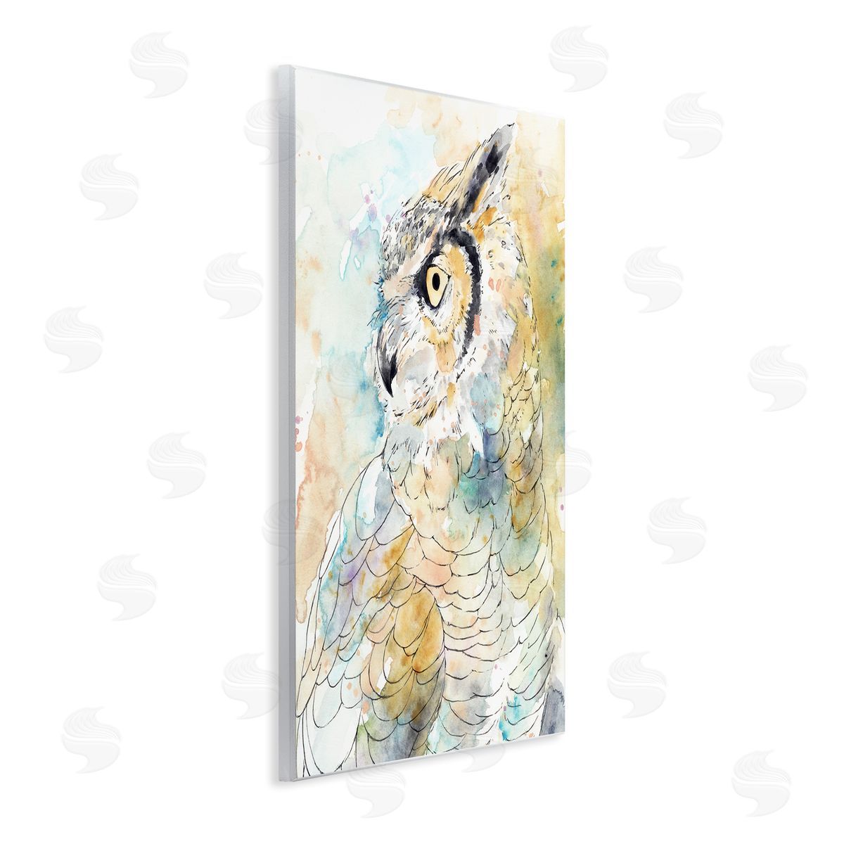 Annie Warren Owl Side Eye Portrait Woodland Bird Watercolor Wall Plaque Art