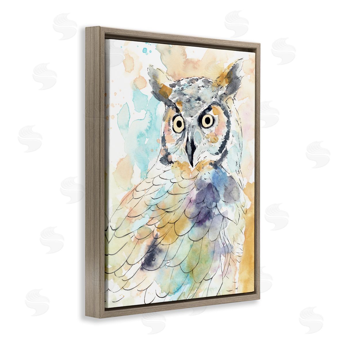 Annie Warren Majestic Owl Portrait Bird Watercolor Design Brown Floater Frame Canvas Art