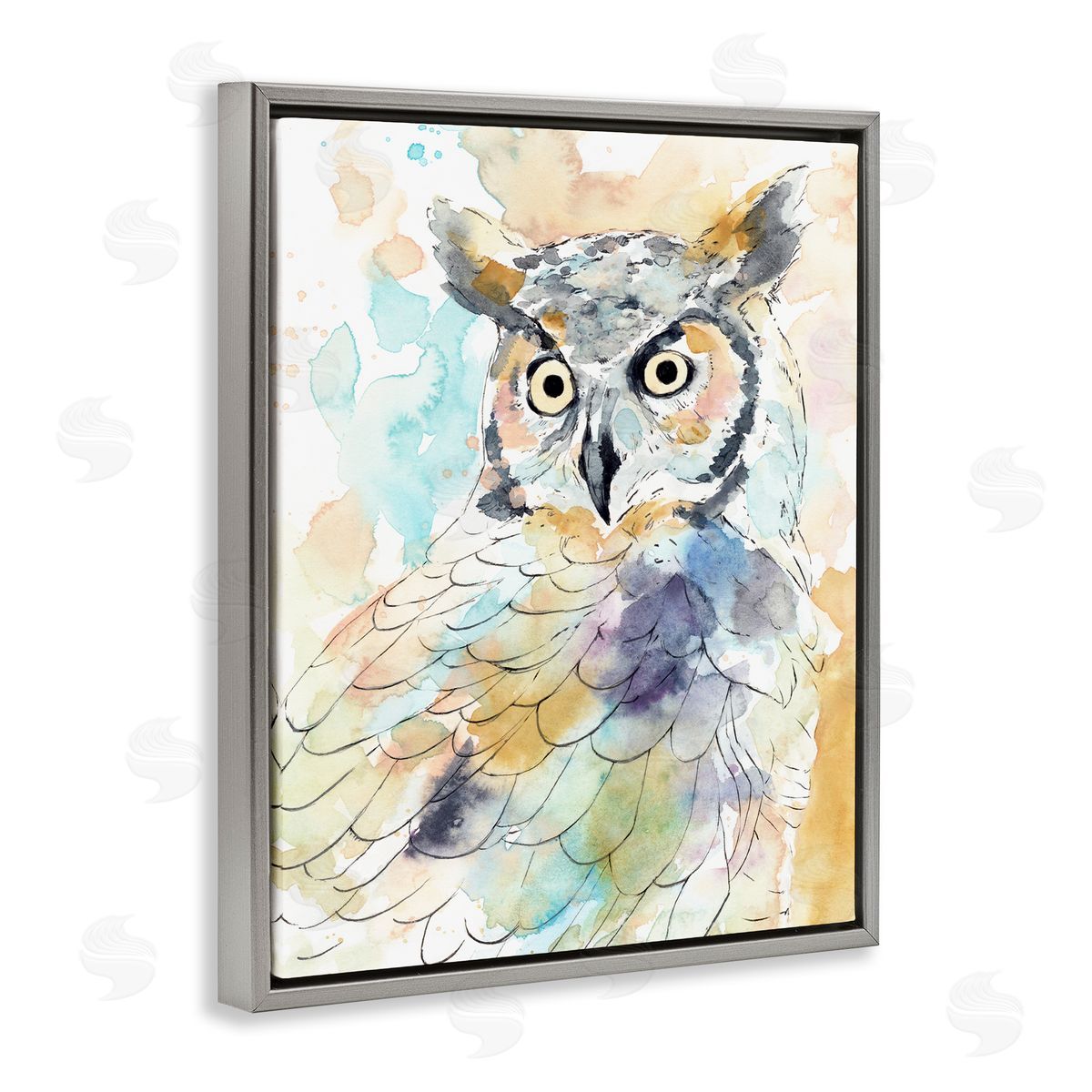 Annie Warren Majestic Owl Portrait Bird Watercolor Design Gray Floater Frame Canvas Art