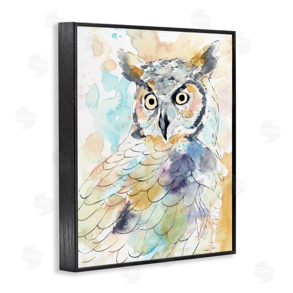 Annie Warren Majestic Owl Portrait Bird Watercolor Design Black Framed Giclee Wall Art