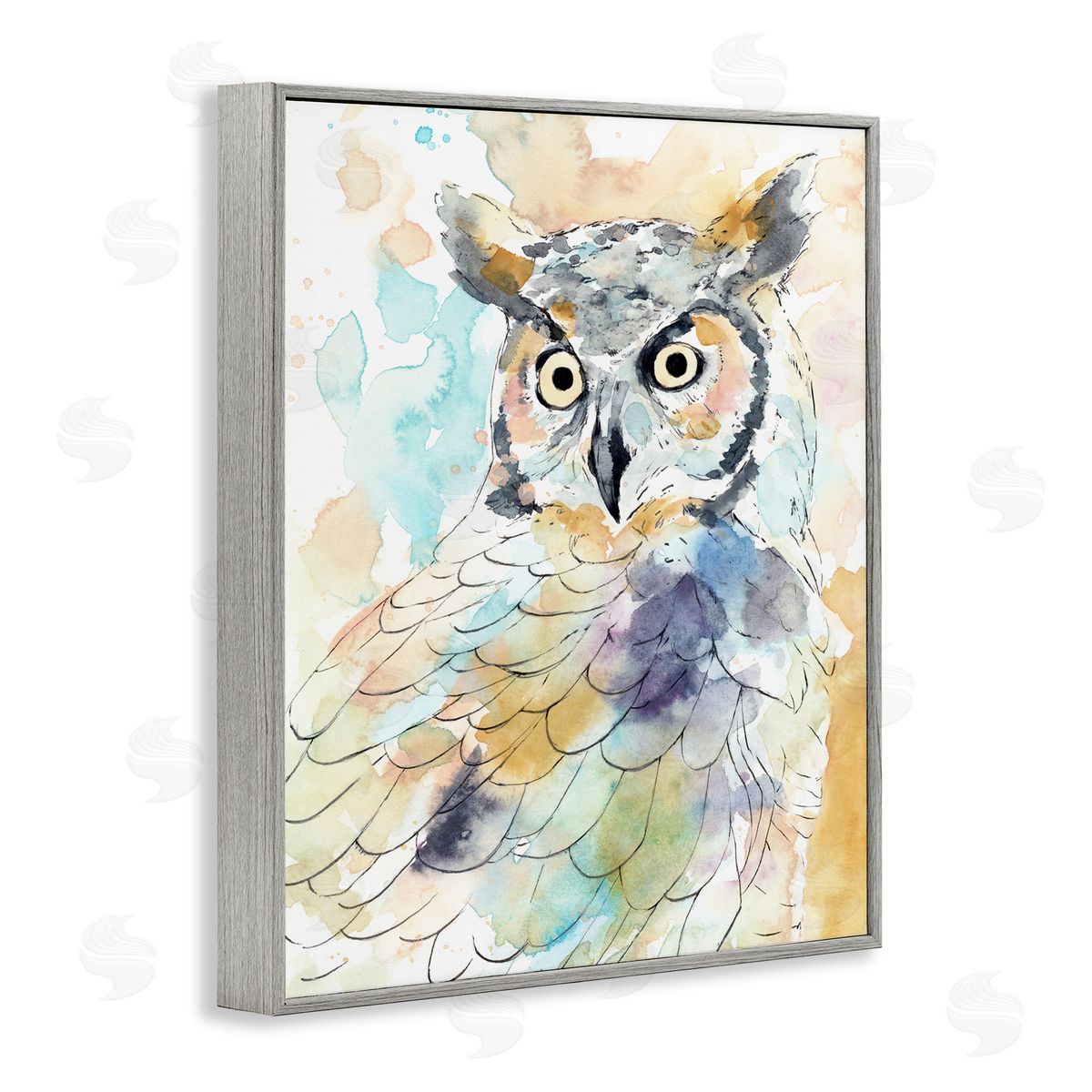 Annie Warren Majestic Owl Portrait Bird Watercolor Design Gray Framed Giclee Wall Art