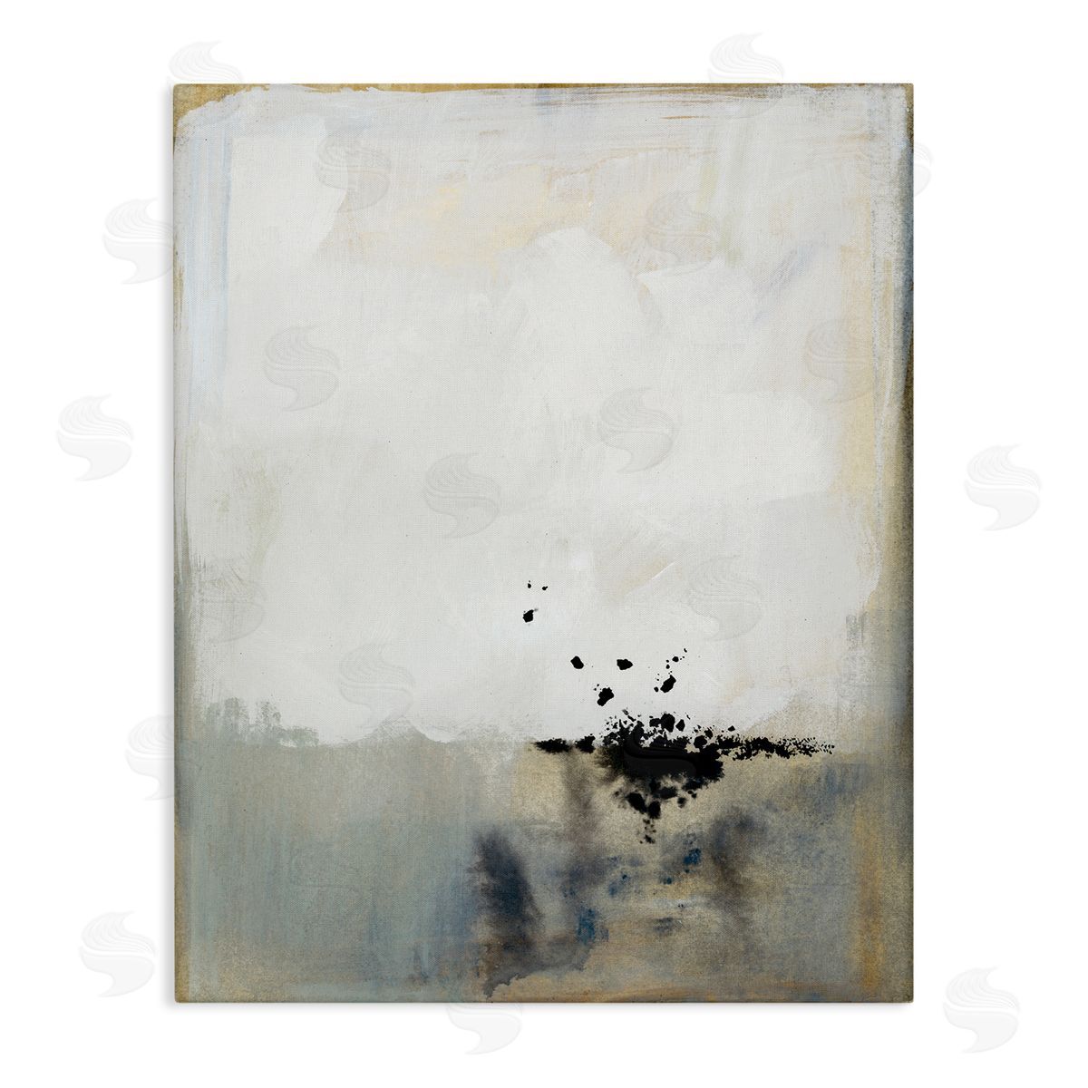 Victoria Barnes Neutral Beige Abstract Painting Black Ink Splatter Canvas Wall Art
