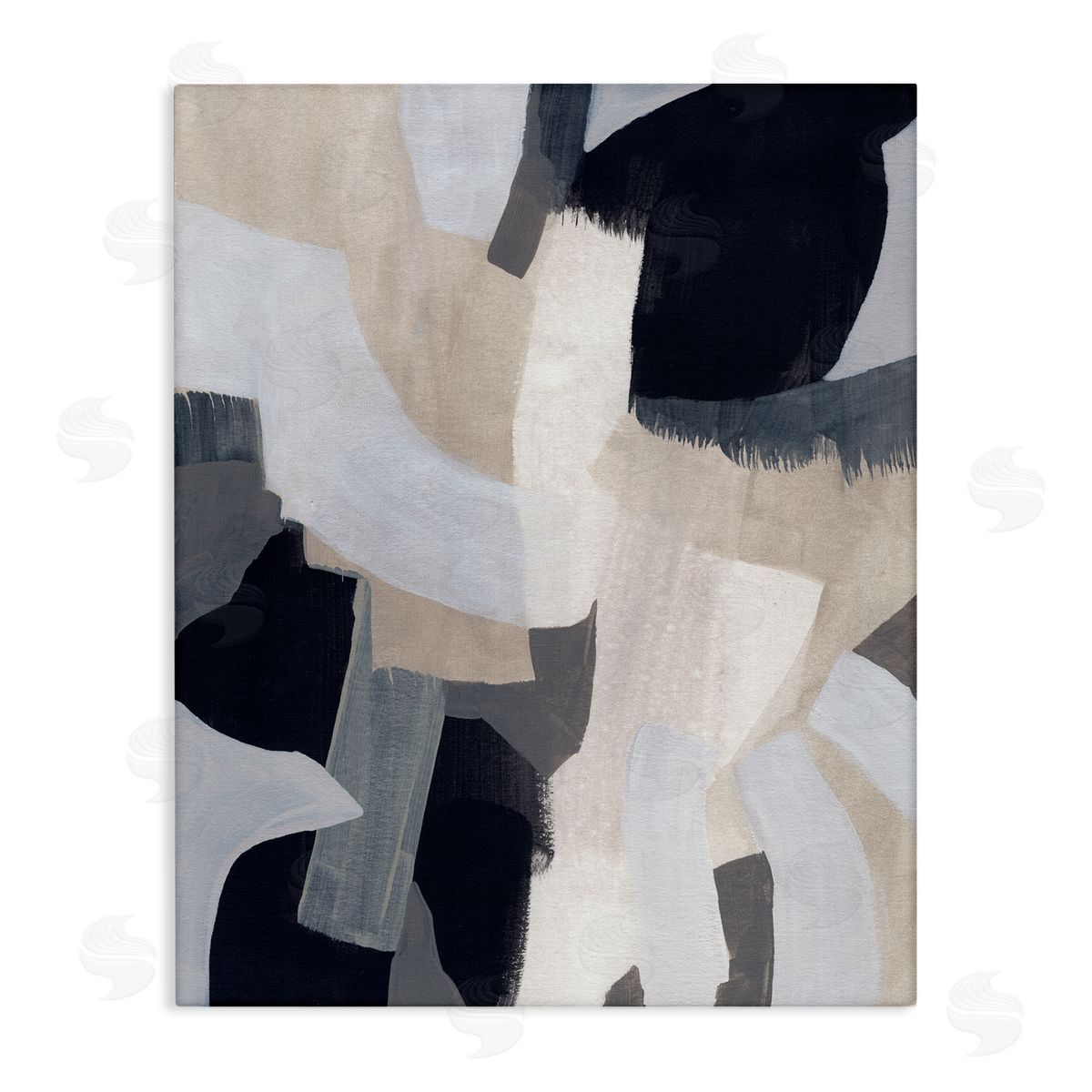 June Erica Vess Collage of Neutral Tone Abstract Shapes Blue Beige Canvas Wall Art