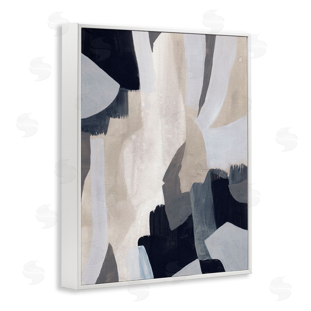 June Erica Vess Layered Organic Abstract Shapes Blue Beige White Framed Giclee Wall Art