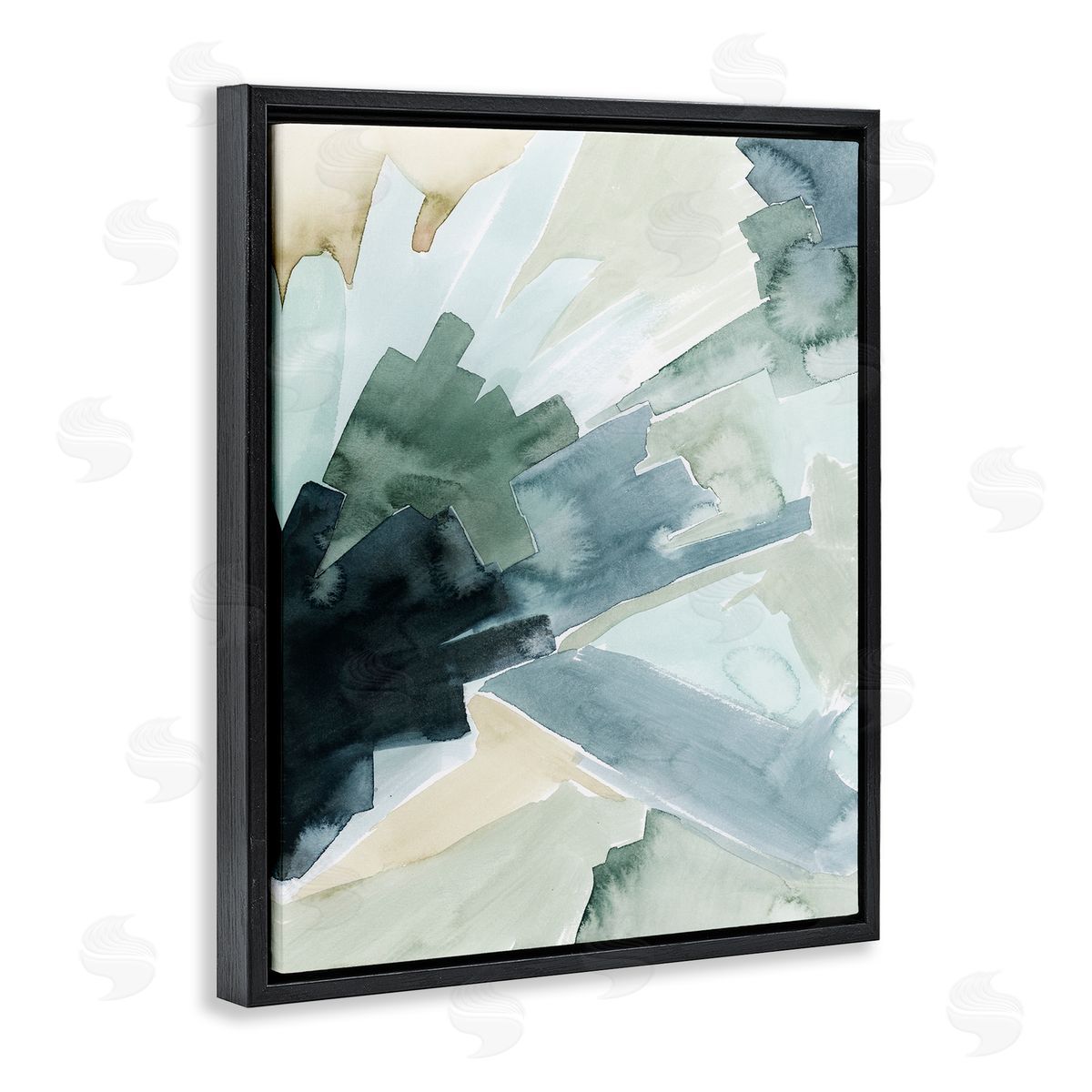 Grace Popp Tree Shadow Abstract Landscape Painting Green Blue Black Floater Frame Canvas Art