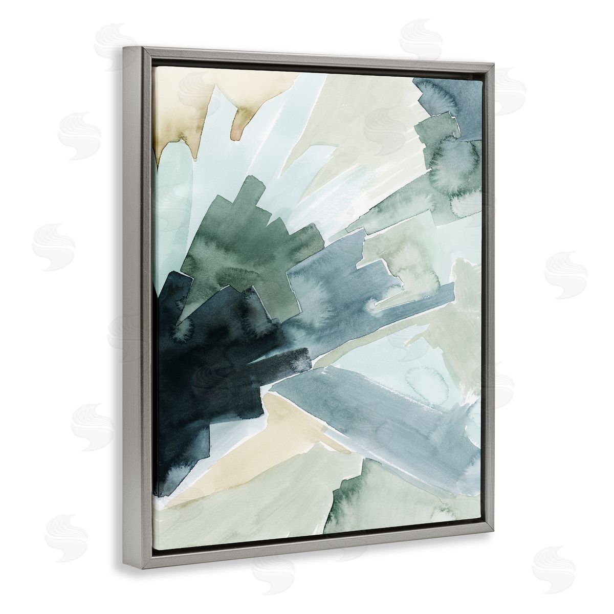 Grace Popp Tree Shadow Abstract Landscape Painting Green Blue Gray Floater Frame Canvas Art