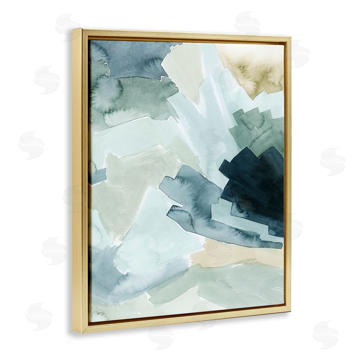 Grace Popp Shaded Forest Abstract Landscape Green Blue Design Gold Floater Frame Canvas Art