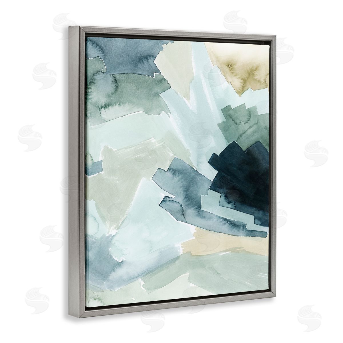 Grace Popp Shaded Forest Abstract Landscape Green Blue Design Gray Floater Frame Canvas Art