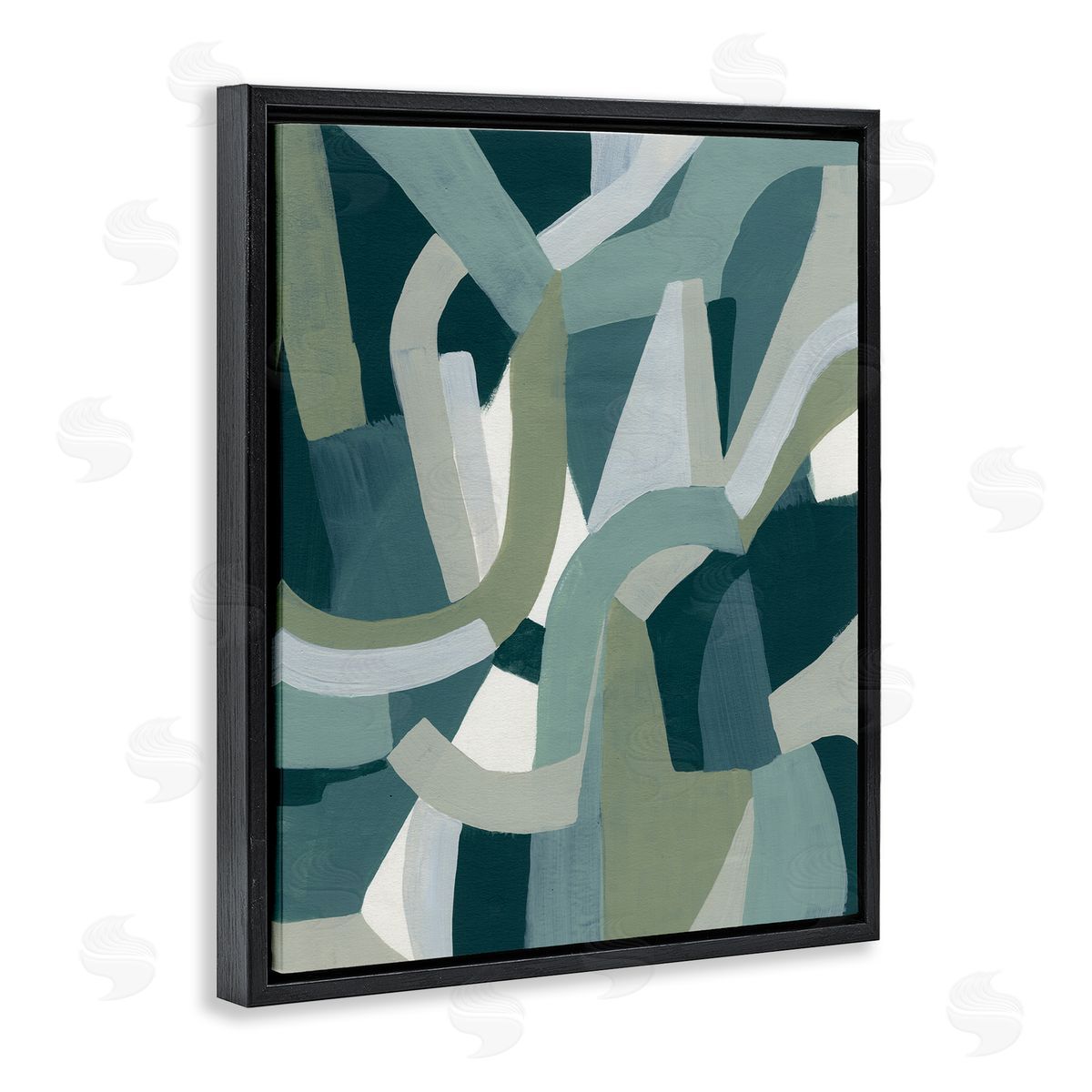 June Erica Vess Abstract Jigsaw Shapes Layered Green Limestone Black Floater Frame Canvas Art