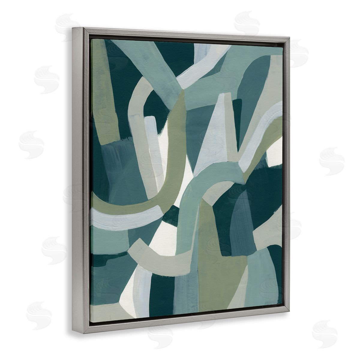 June Erica Vess Abstract Jigsaw Shapes Layered Green Limestone Gray Floater Frame Canvas Art