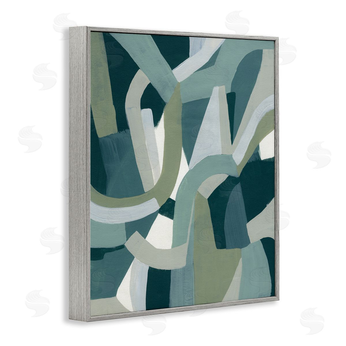 June Erica Vess Abstract Jigsaw Shapes Layered Green Limestone Gray Framed Giclee Wall Art