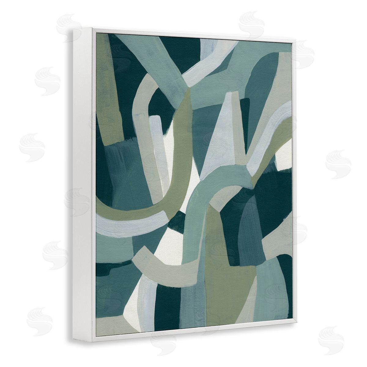 June Erica Vess Abstract Jigsaw Shapes Layered Green Limestone White Framed Giclee Wall Art