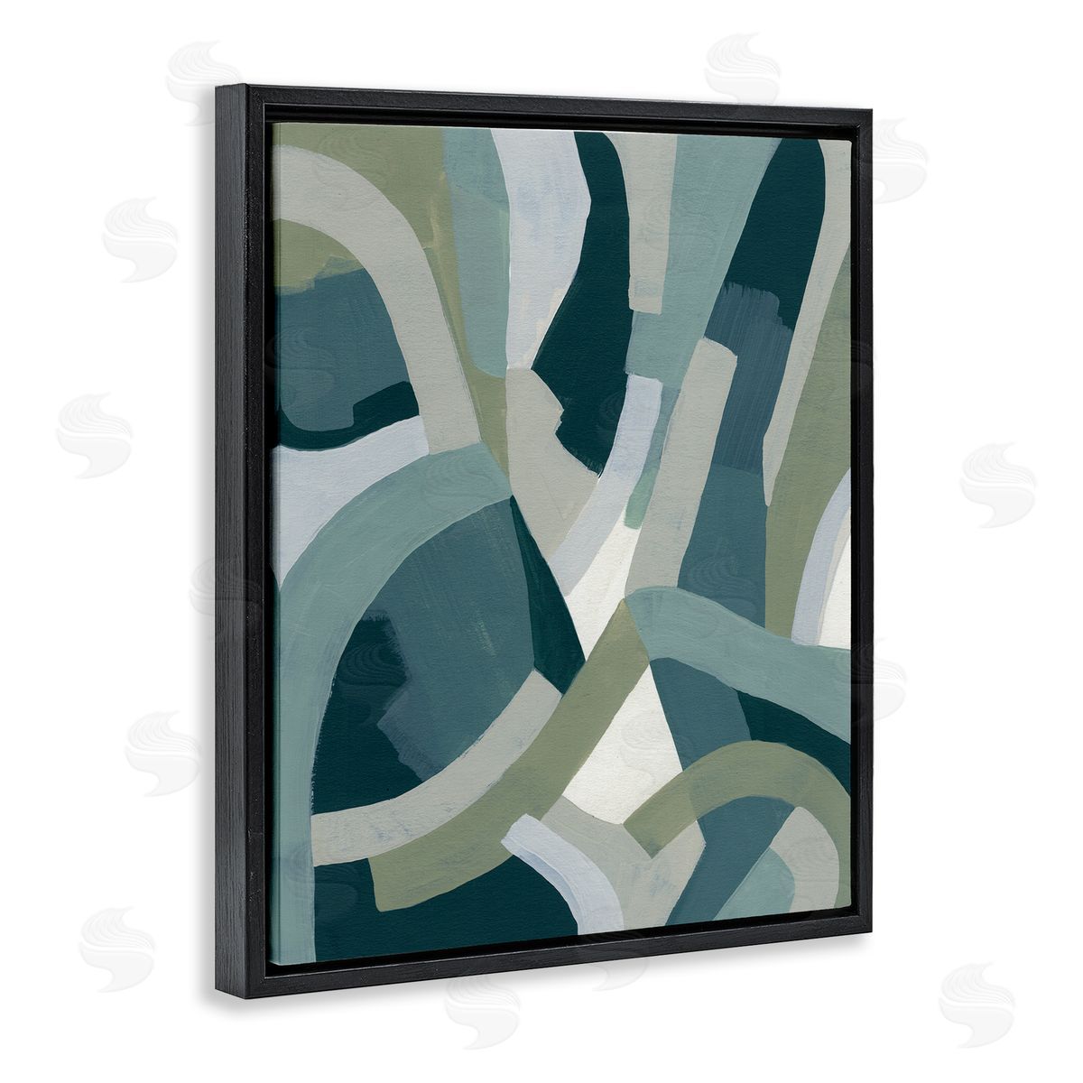 June Erica Vess Layered Curved Shapes Abstract Green Limestone Black Floater Frame Canvas Art