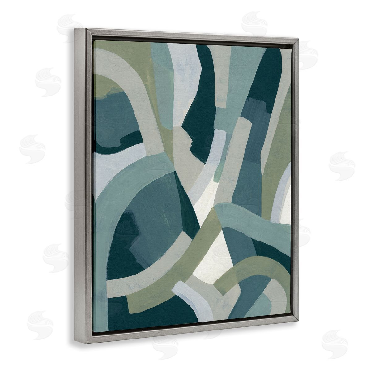 June Erica Vess Layered Curved Shapes Abstract Green Limestone Gray Floater Frame Canvas Art