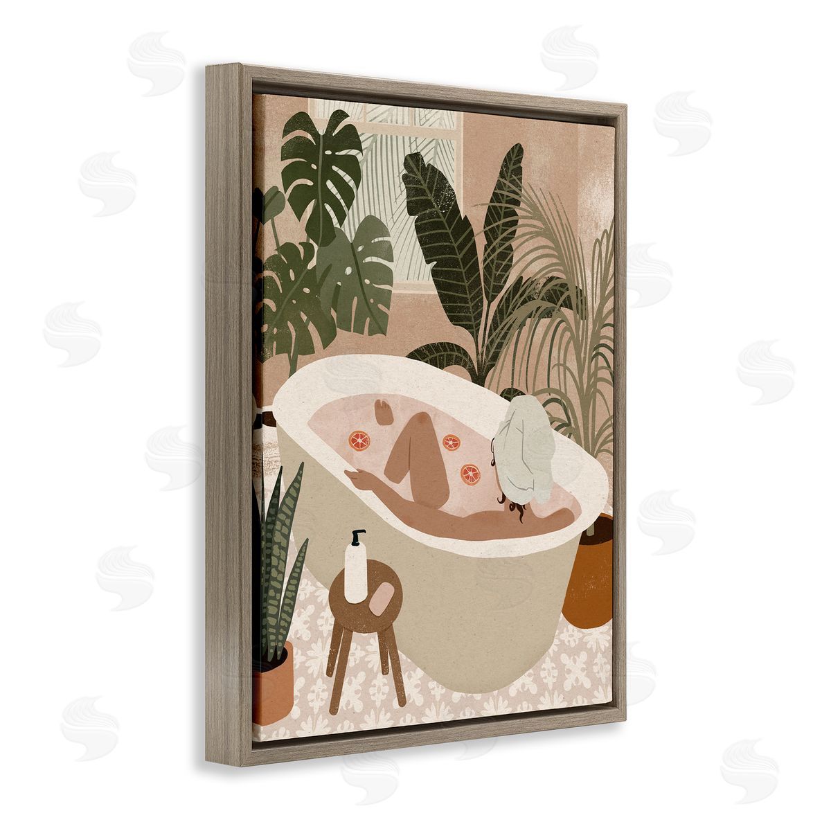 Victoria Barnes Female Fruit Bath Tropical Palm Plants Brown Floater Frame Canvas Art