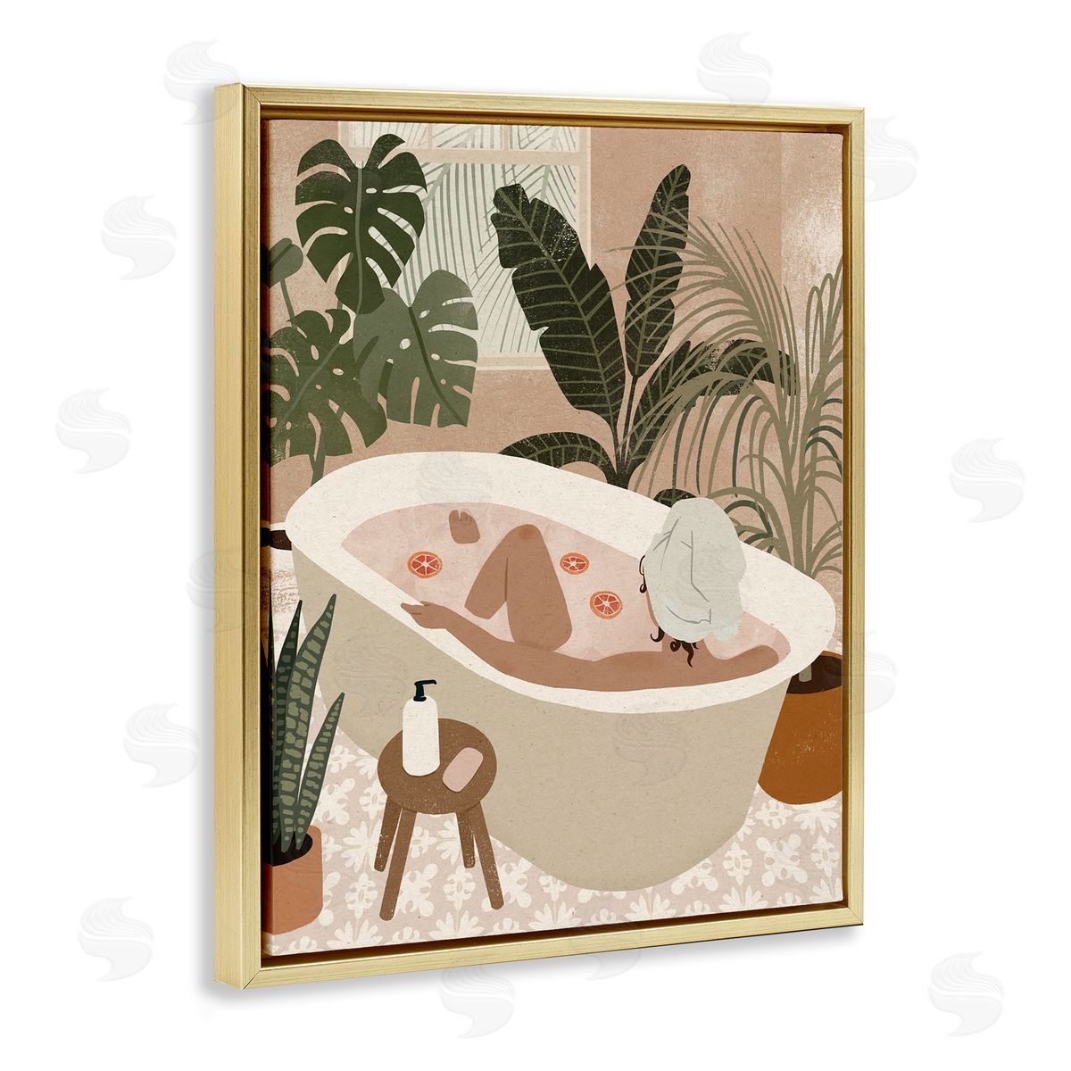 Victoria Barnes Female Fruit Bath Tropical Palm Plants Gold Floater Frame Canvas Art