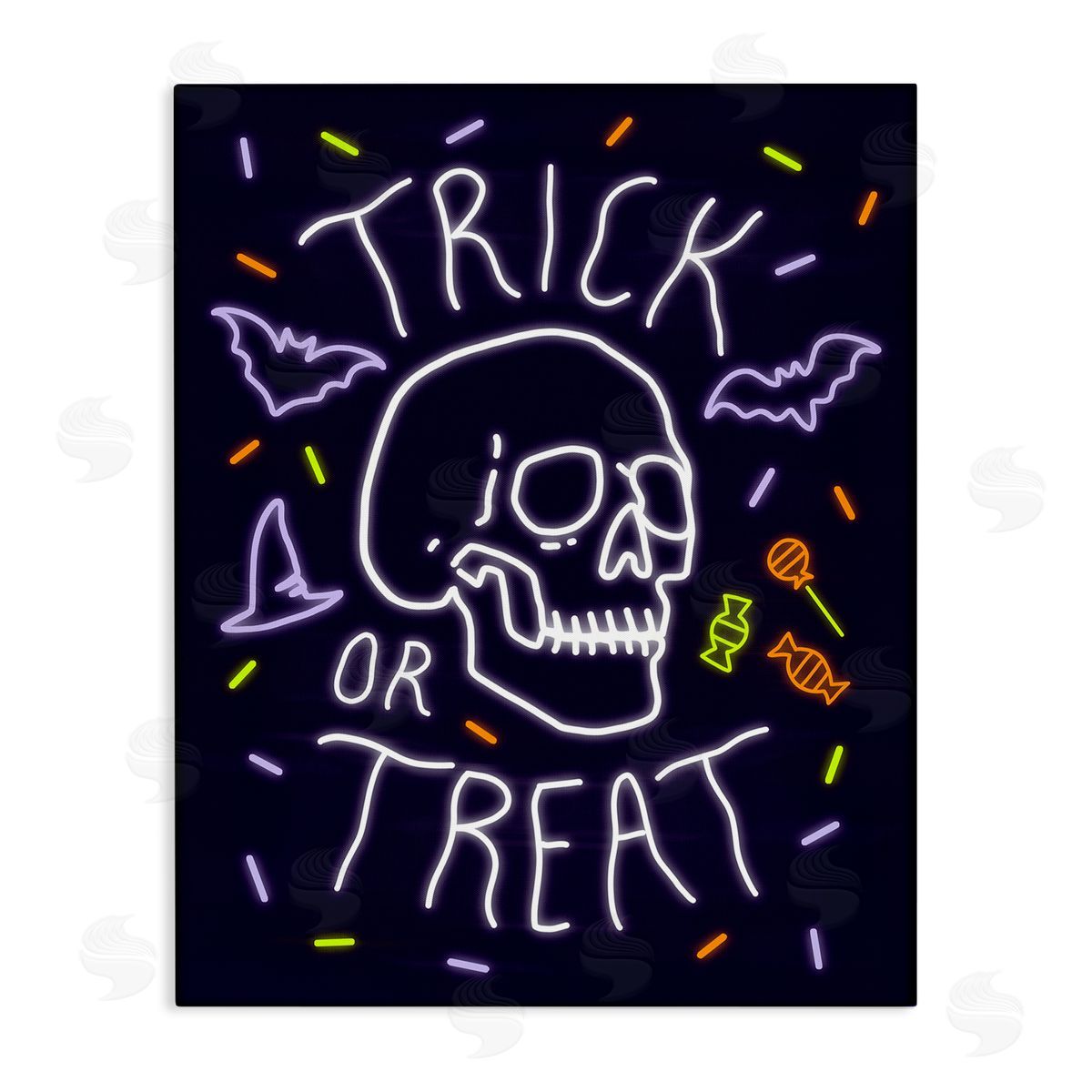 Victoria Barnes Trick or Treat Halloween Phrase Spooky Skeleton Canvas Wall Art