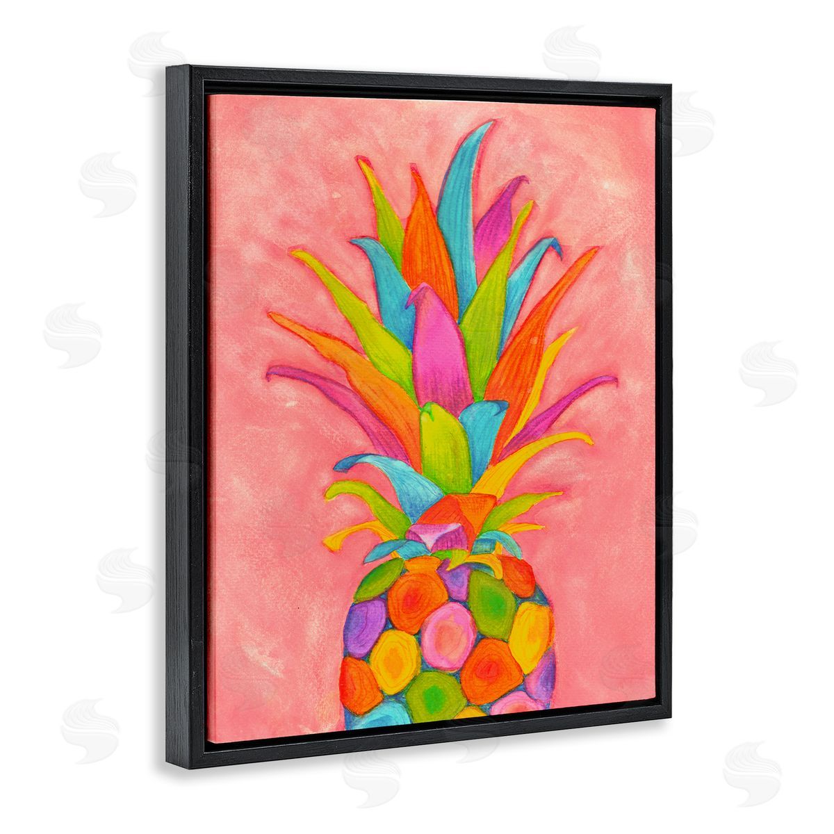 Elvira Errico Vibrant Pineapple Fruit Fun Pink Blue Yellow Black Floater Frame Canvas Art