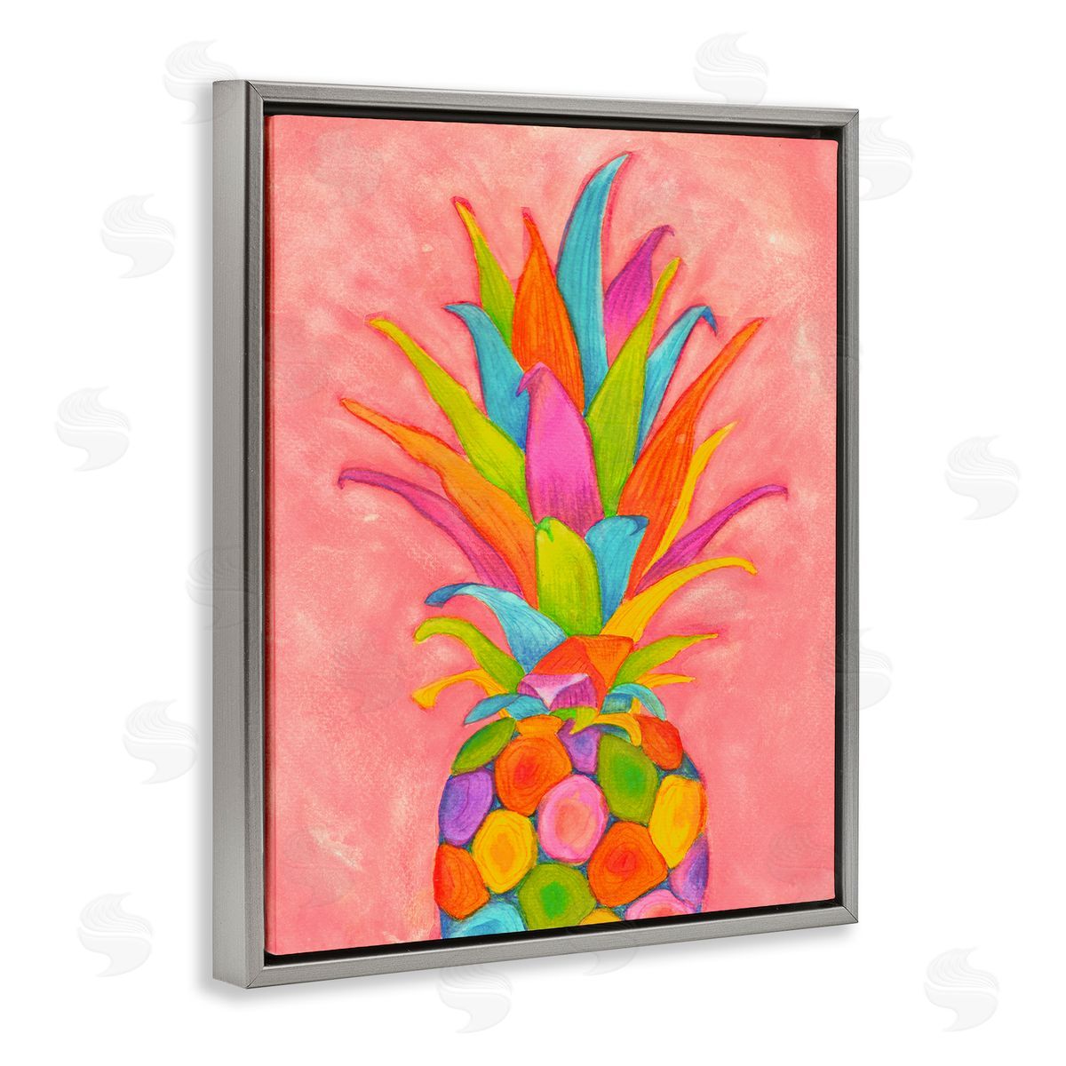 Elvira Errico Vibrant Pineapple Fruit Fun Pink Blue Yellow Gray Floater Frame Canvas Art