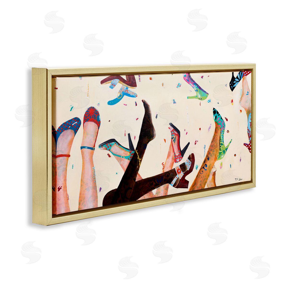 Pamela K. Beer Feet Throwing Heels Female Fashion Fun Gold Floater Frame Canvas Art