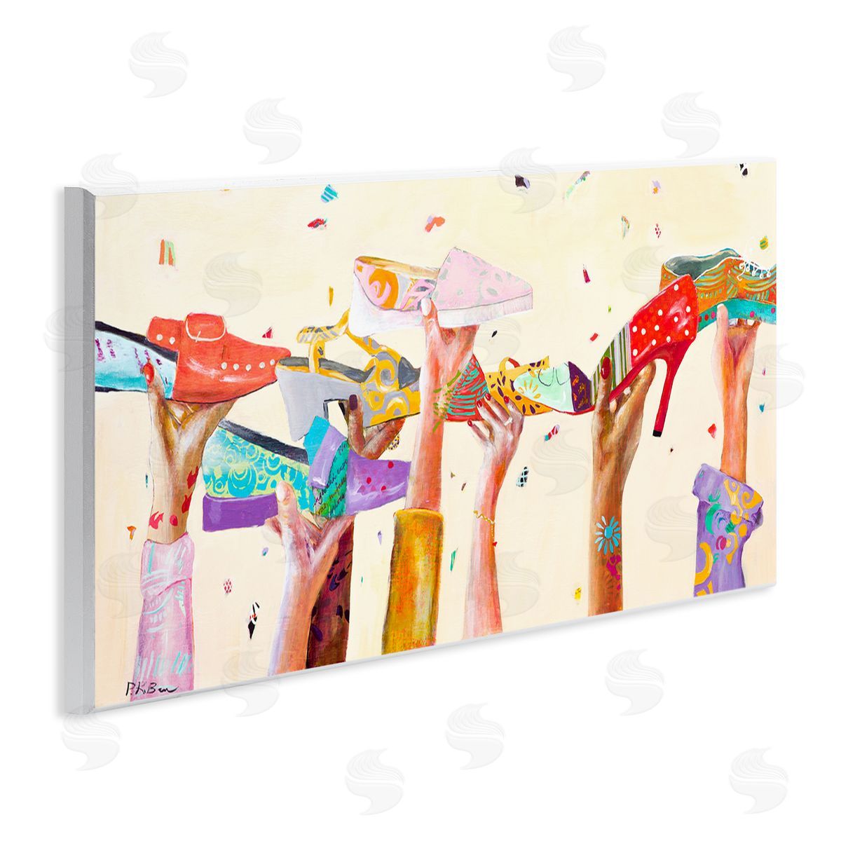 Pamela K. Beer Hands Holding Shoes Cheerful Bright Patterns Wall Plaque Art