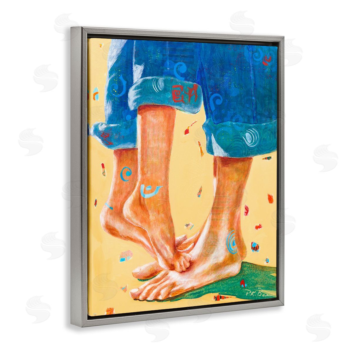 Pamela K. Beer Standing On Tiptoes Dancing in Cuffed Jeans Gray Floater Frame Canvas Art