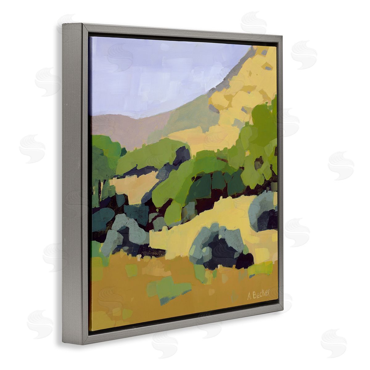 Anne Becker Green Hillside Meadow Abstract Country Landscape Gray Floater Frame Canvas Art